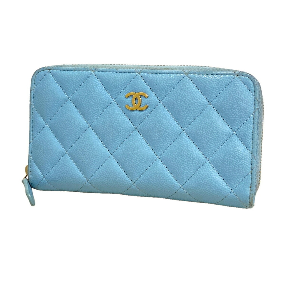 Chanel Matelassé Caviar Leather Wallet/Coin Case, Light Blue, Women's